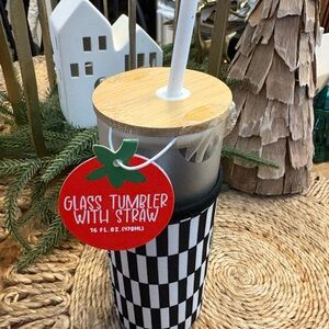 New Target Black and White Checkered Tumbler with Straw